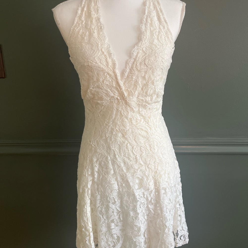 Kimchi Blue Cream Halter backless lace Sundress cottagecore bridal coastal
